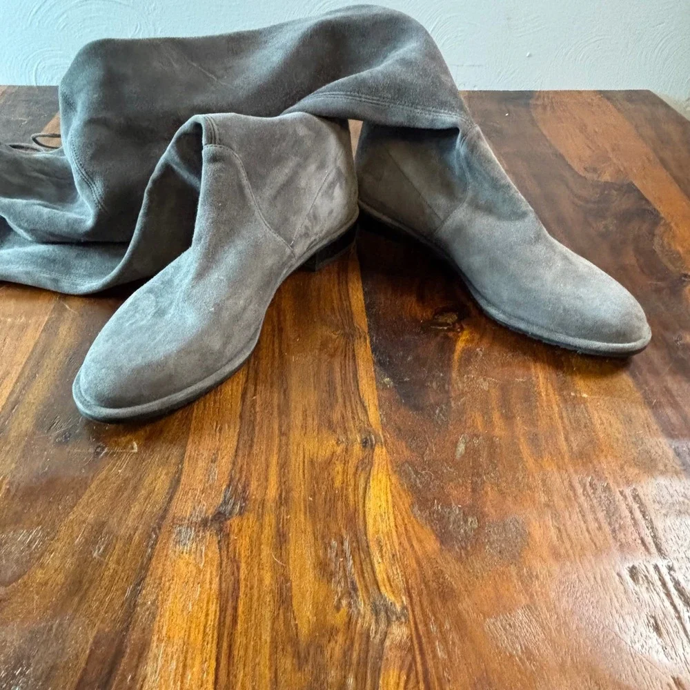 Stuart Weitzman Lowland Grey Suede Over The‎ Knee Tie Back Boots Size 9M Spain